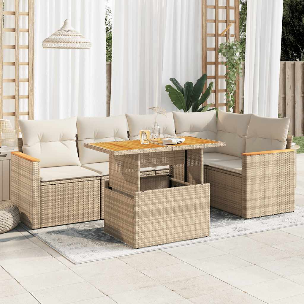 6-tlg. Garten-Sofagarnitur mit Kissen Schwarz Poly Rattan