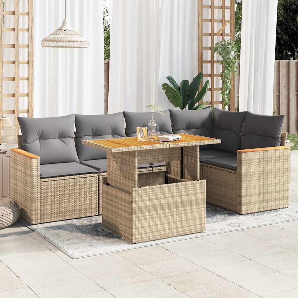 6-tlg. Garten-Sofagarnitur mit Kissen Schwarz Poly Rattan