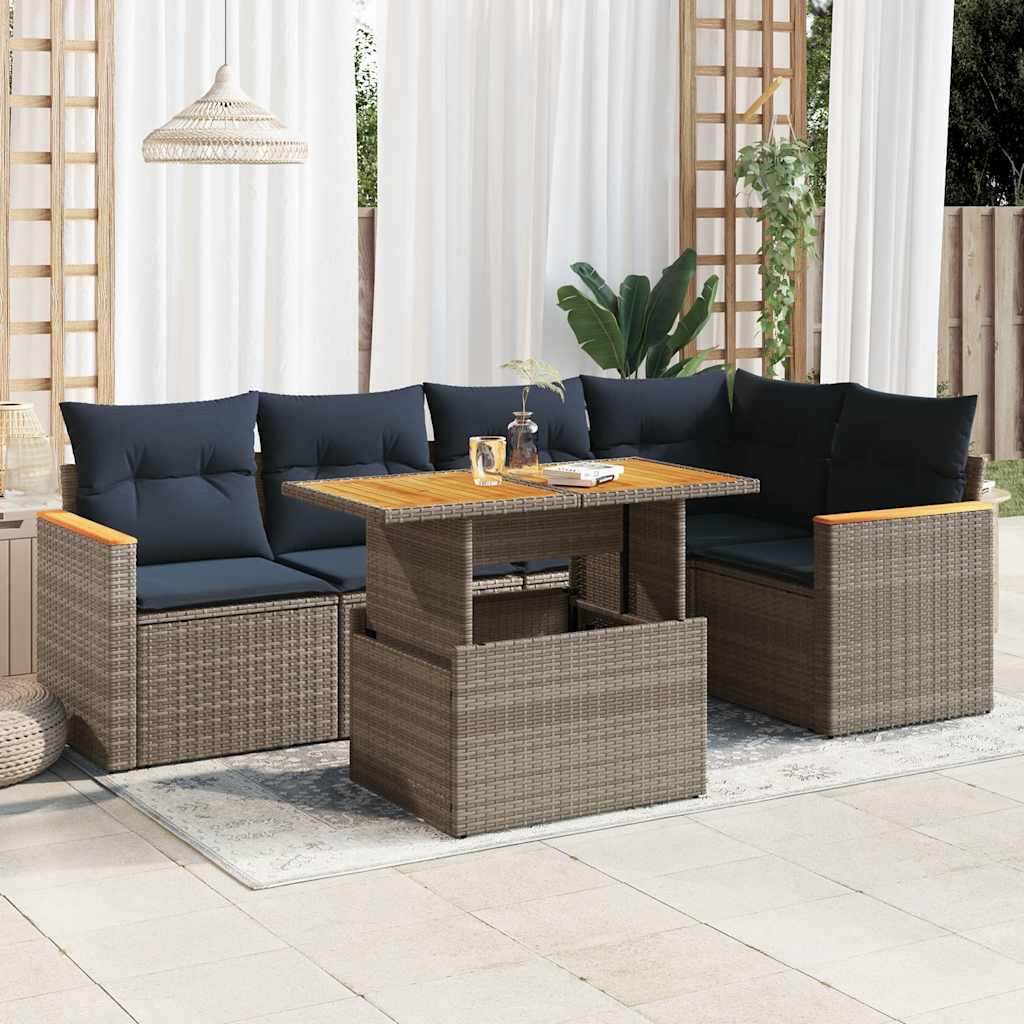 6-tlg. Garten-Sofagarnitur mit Kissen Schwarz Poly Rattan