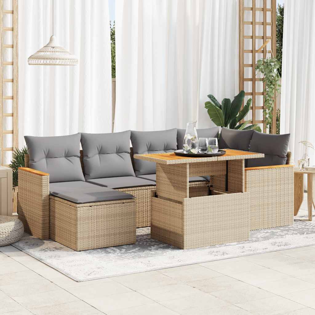 7-tlg. Garten-Sofagarnitur mit Kissen Schwarz Poly Rattan