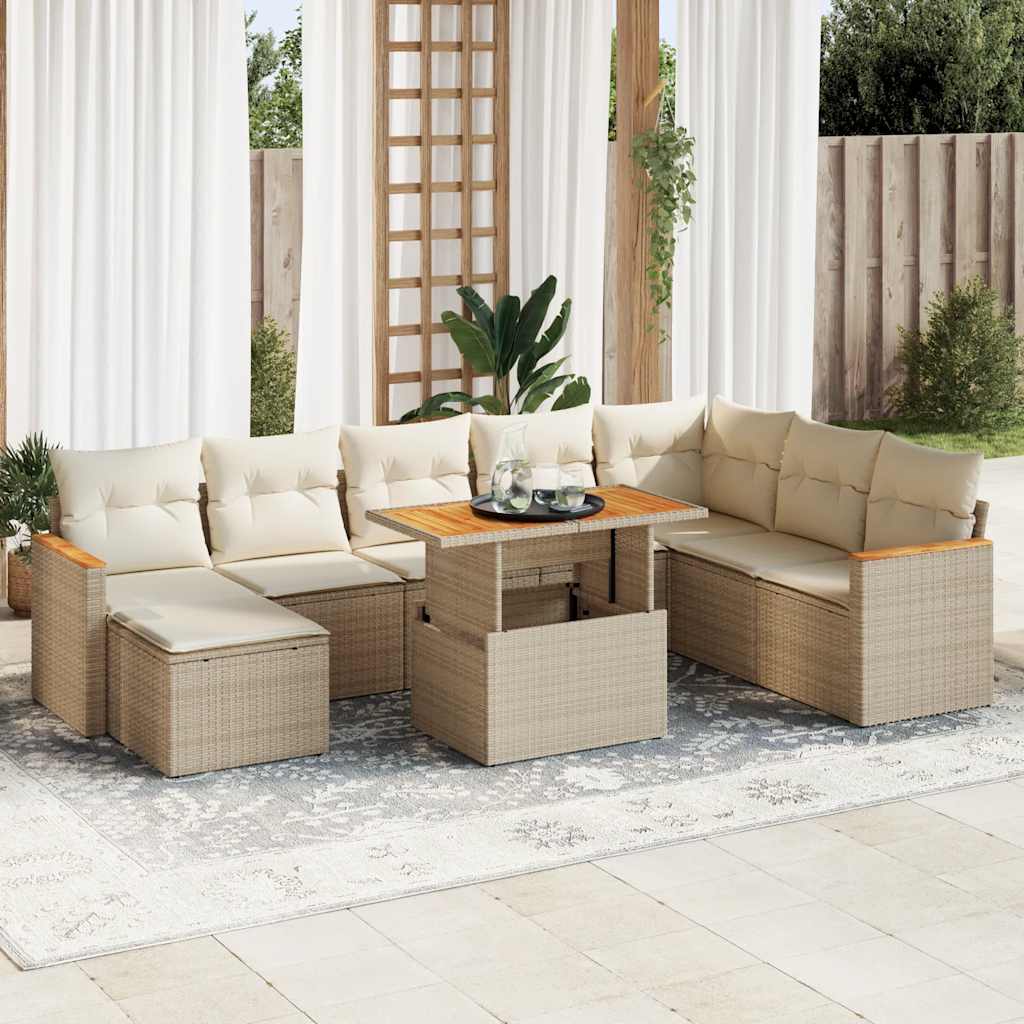 9-tlg. Garten-Sofagarnitur mit Kissen Schwarz Poly Rattan