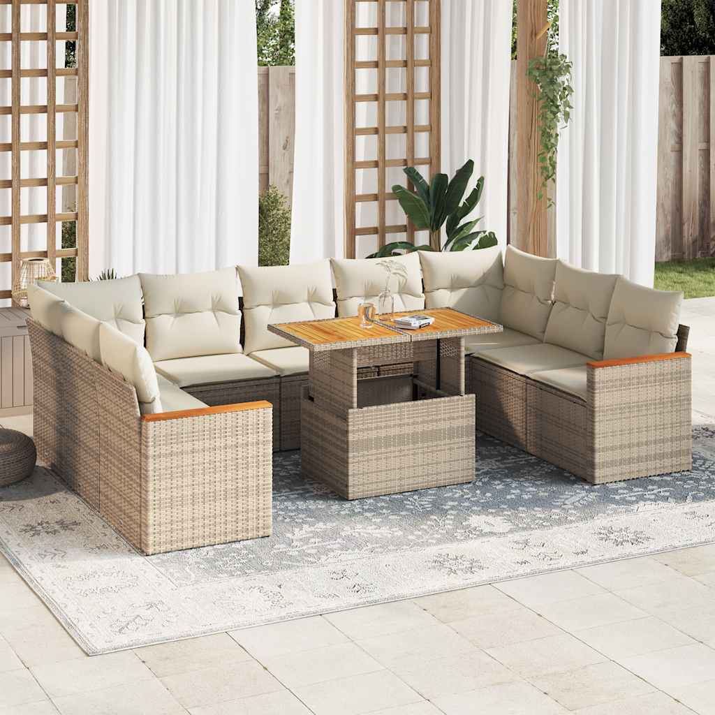 vidaXL 10-tlg. Garten-Sofagarnitur mit Kissen Schwarz Poly Rattan