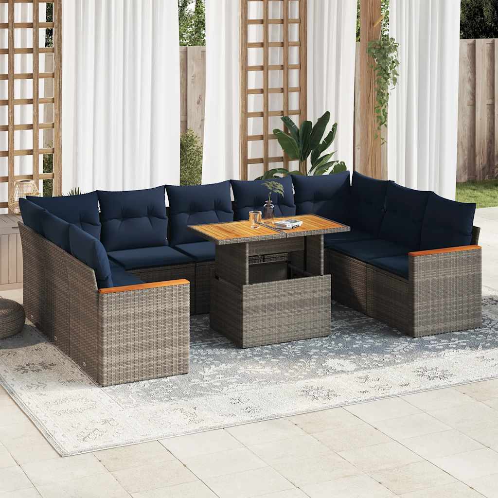 vidaXL 10-tlg. Garten-Sofagarnitur mit Kissen Schwarz Poly Rattan