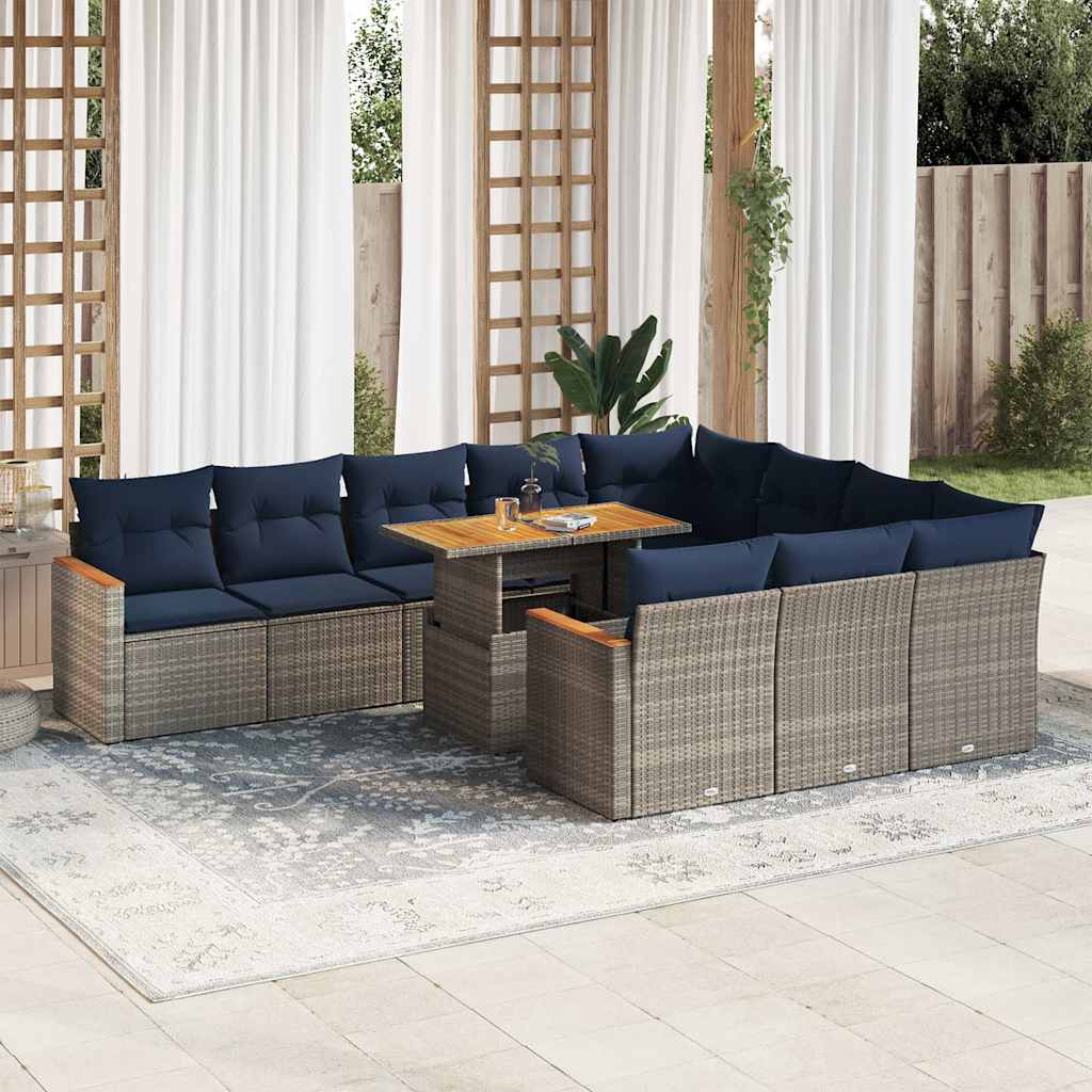 vidaXL 11-tlg. Garten-Sofagarnitur mit Kissen Grau Poly Rattan