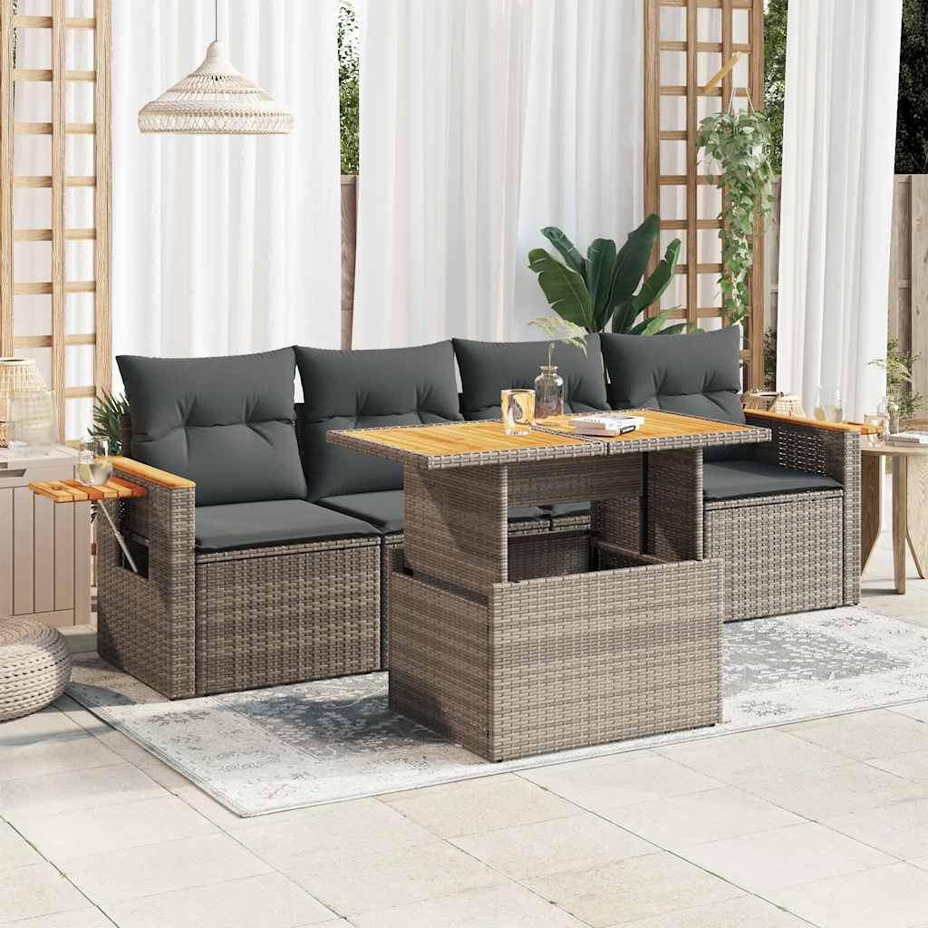 5-tlg. Garten-Sofagarnitur mit Kissen Schwarz Poly Rattan