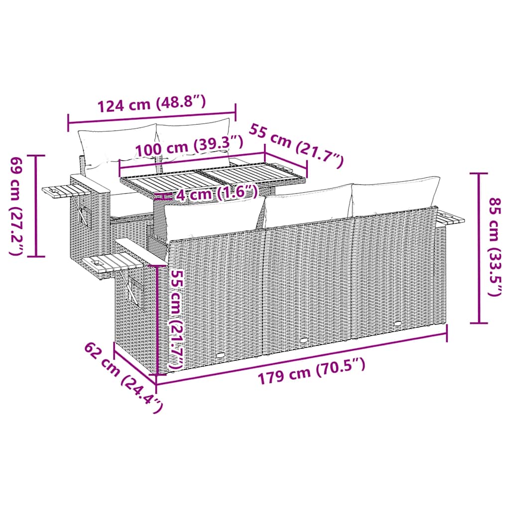 6-tlg. Garten-Sofagarnitur mit Kissen Schwarz Poly Rattan