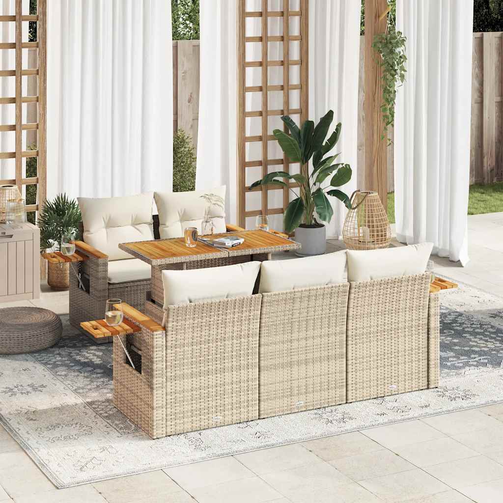 6-tlg. Garten-Sofagarnitur mit Kissen Schwarz Poly Rattan