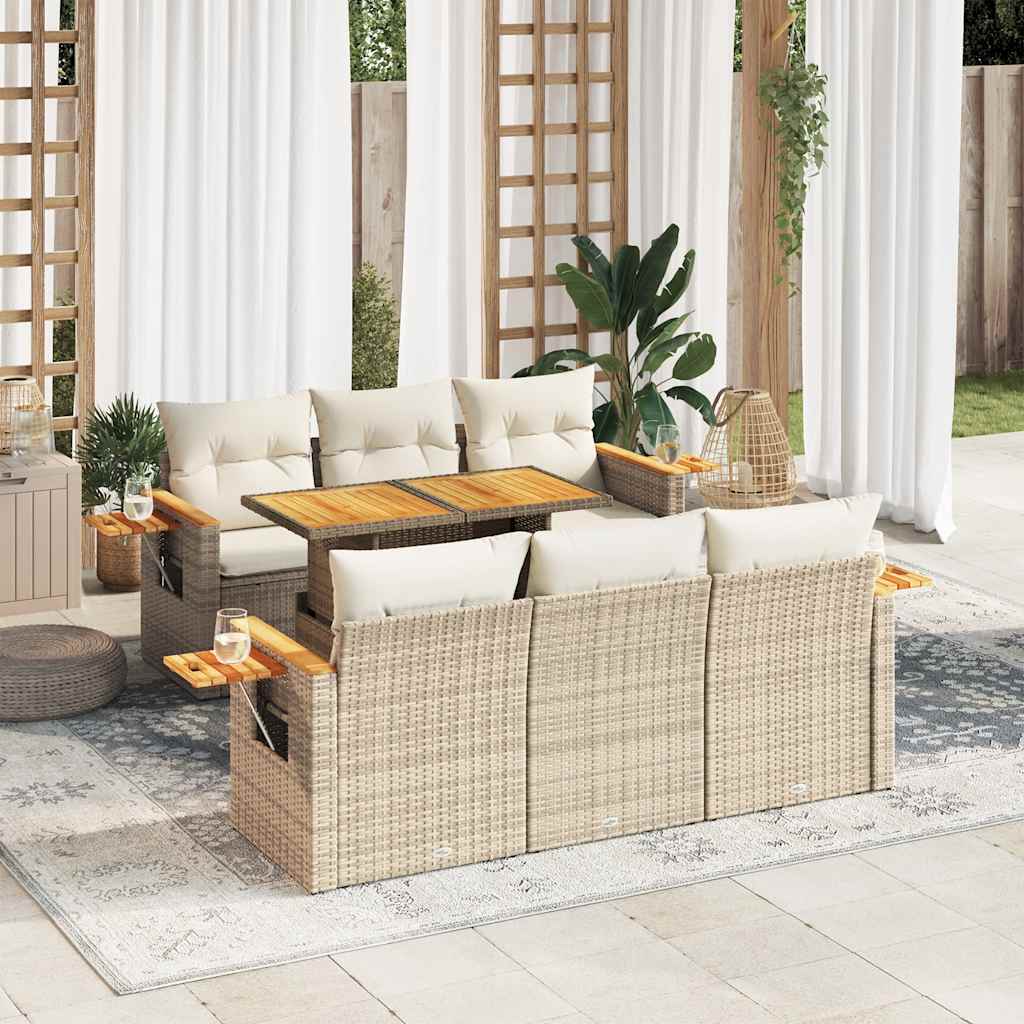 7-tlg. Garten-Sofagarnitur mit Kissen Schwarz Poly Rattan