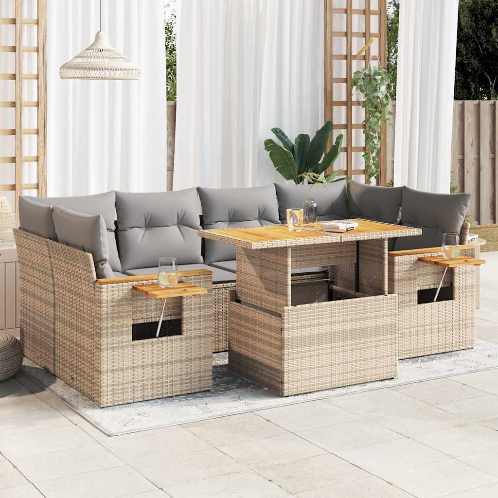 7-tlg. Garten-Sofagarnitur mit Kissen Schwarz Poly Rattan