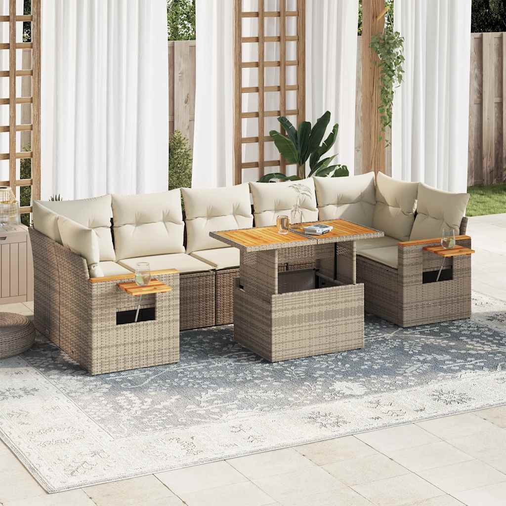 8-tlg. Garten-Sofagarnitur mit Kissen Schwarz Poly Rattan