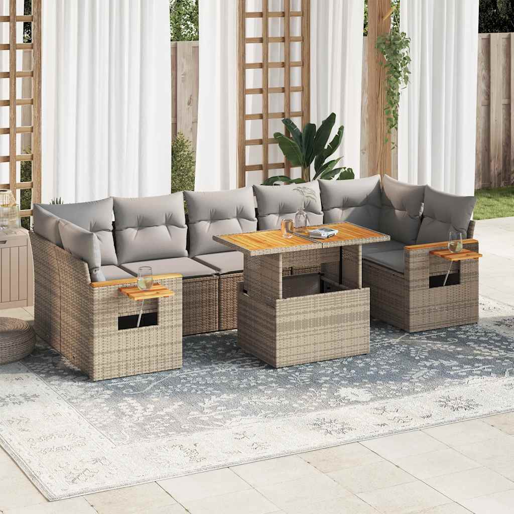 8-tlg. Garten-Sofagarnitur mit Kissen Schwarz Poly Rattan