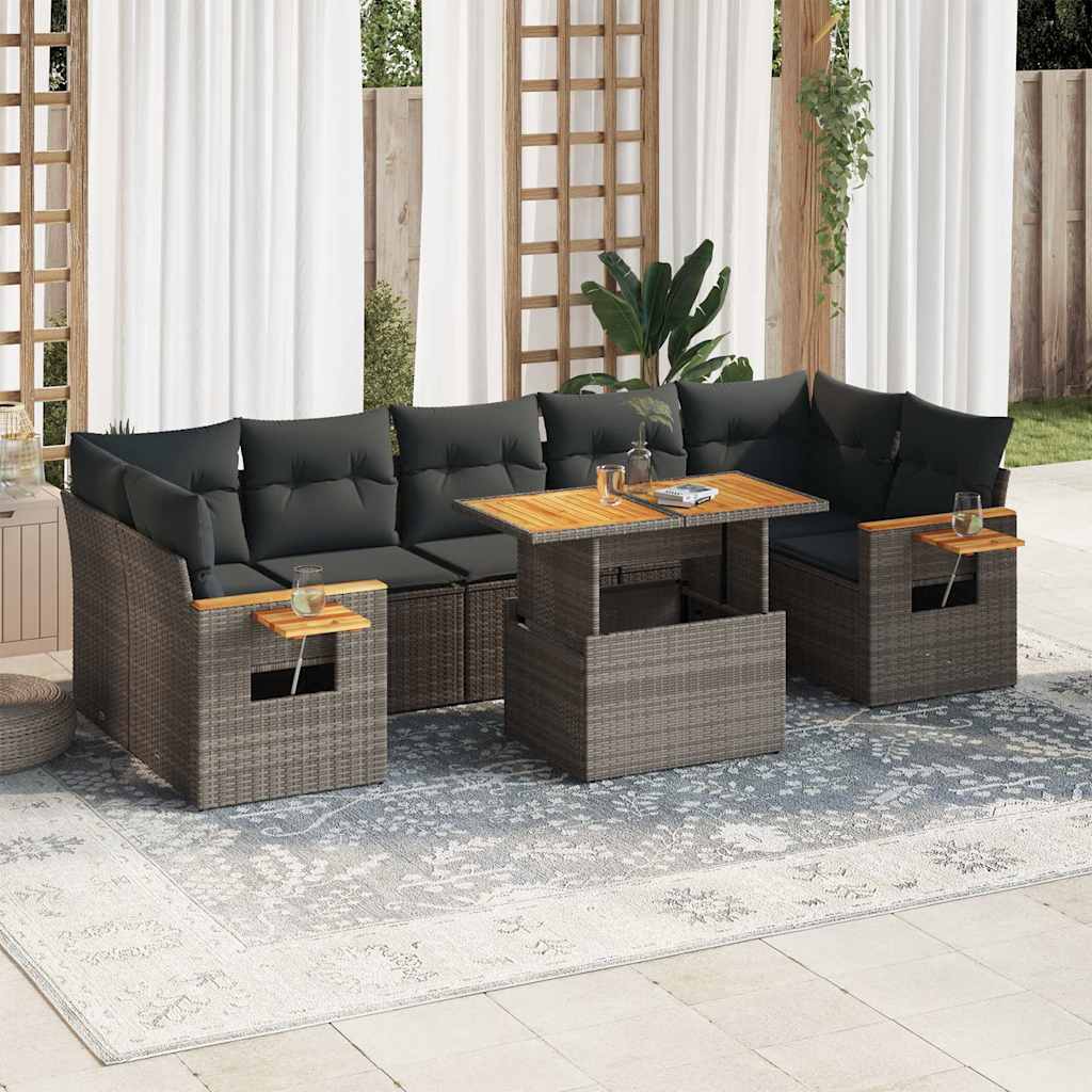 8-tlg. Garten-Sofagarnitur mit Kissen Schwarz Poly Rattan