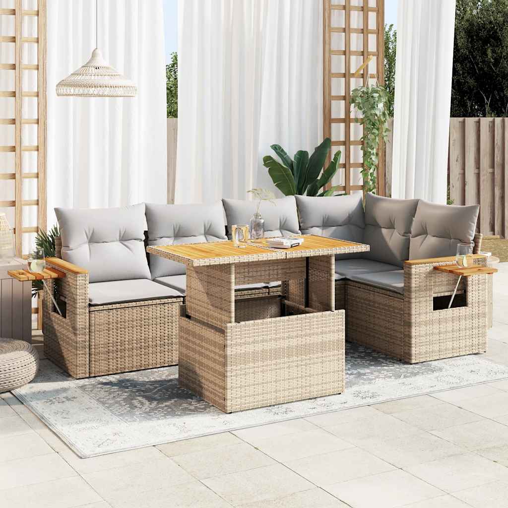 6-tlg. Garten-Sofagarnitur mit Kissen Schwarz Poly Rattan