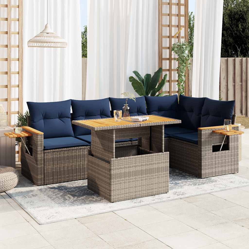6-tlg. Garten-Sofagarnitur mit Kissen Schwarz Poly Rattan