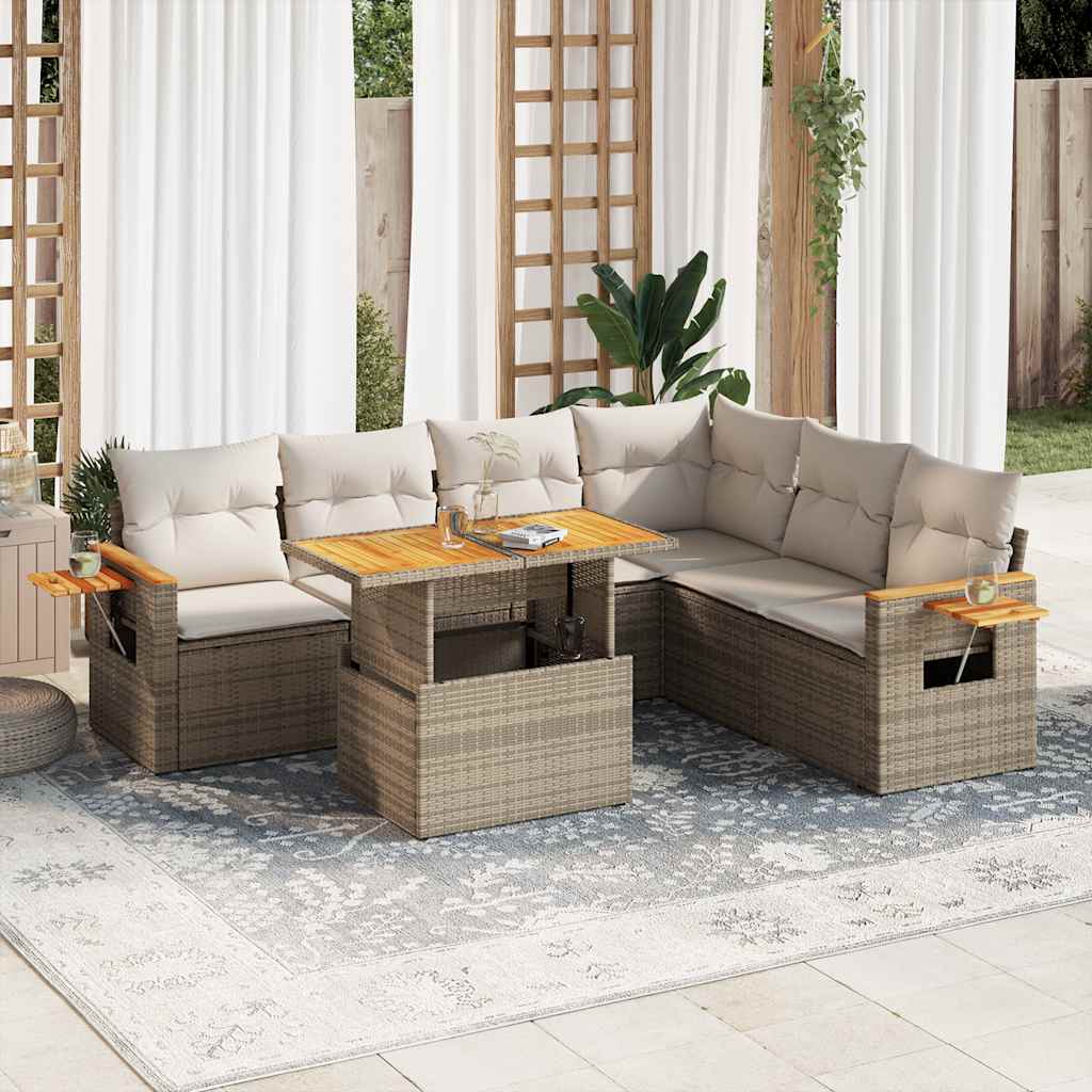 7-tlg. Garten-Sofagarnitur mit Kissen Schwarz Poly Rattan