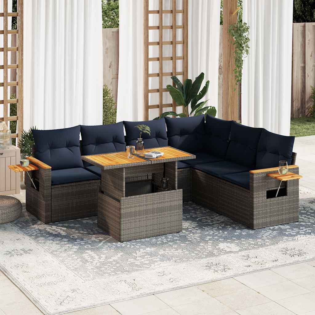 6-tlg. Garten-Sofagarnitur mit Kissen Schwarz Poly Rattan