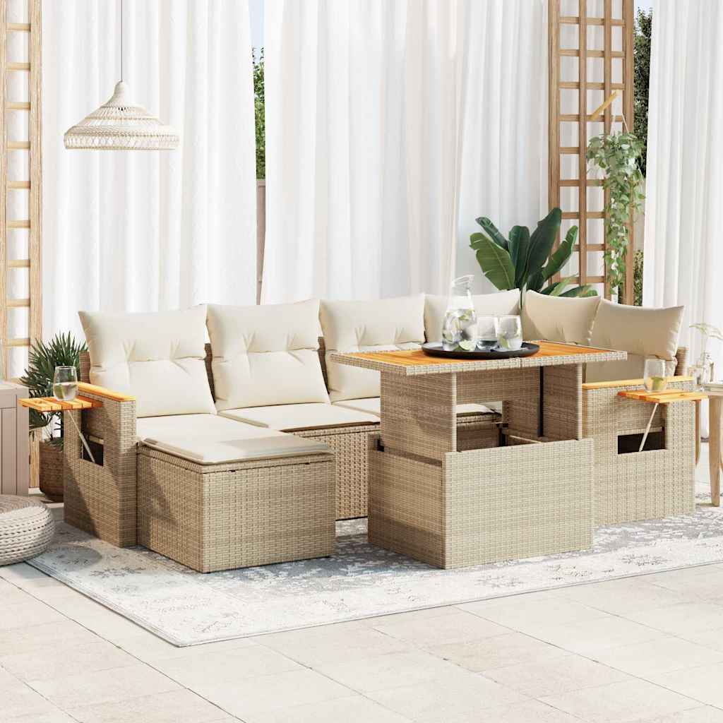 7-tlg. Garten-Sofagarnitur mit Kissen Schwarz Poly Rattan