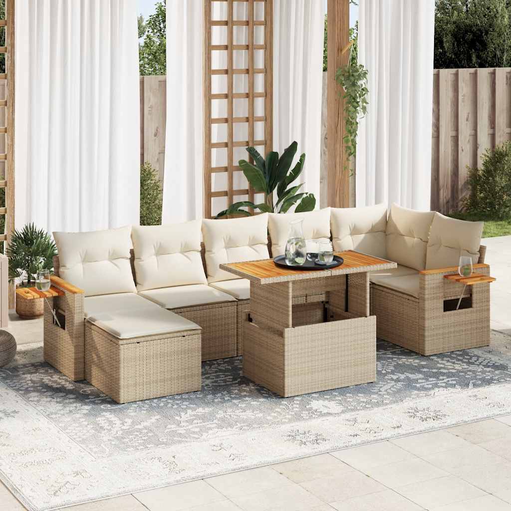 8-tlg. Garten-Sofagarnitur mit Kissen Schwarz Poly Rattan