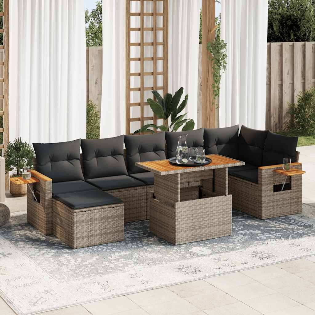8-tlg. Garten-Sofagarnitur mit Kissen Schwarz Poly Rattan