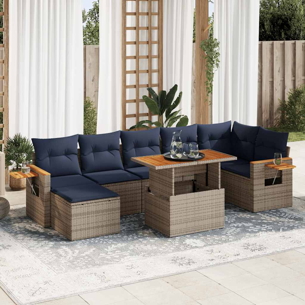 8-tlg. Garten-Sofagarnitur mit Kissen Schwarz Poly Rattan