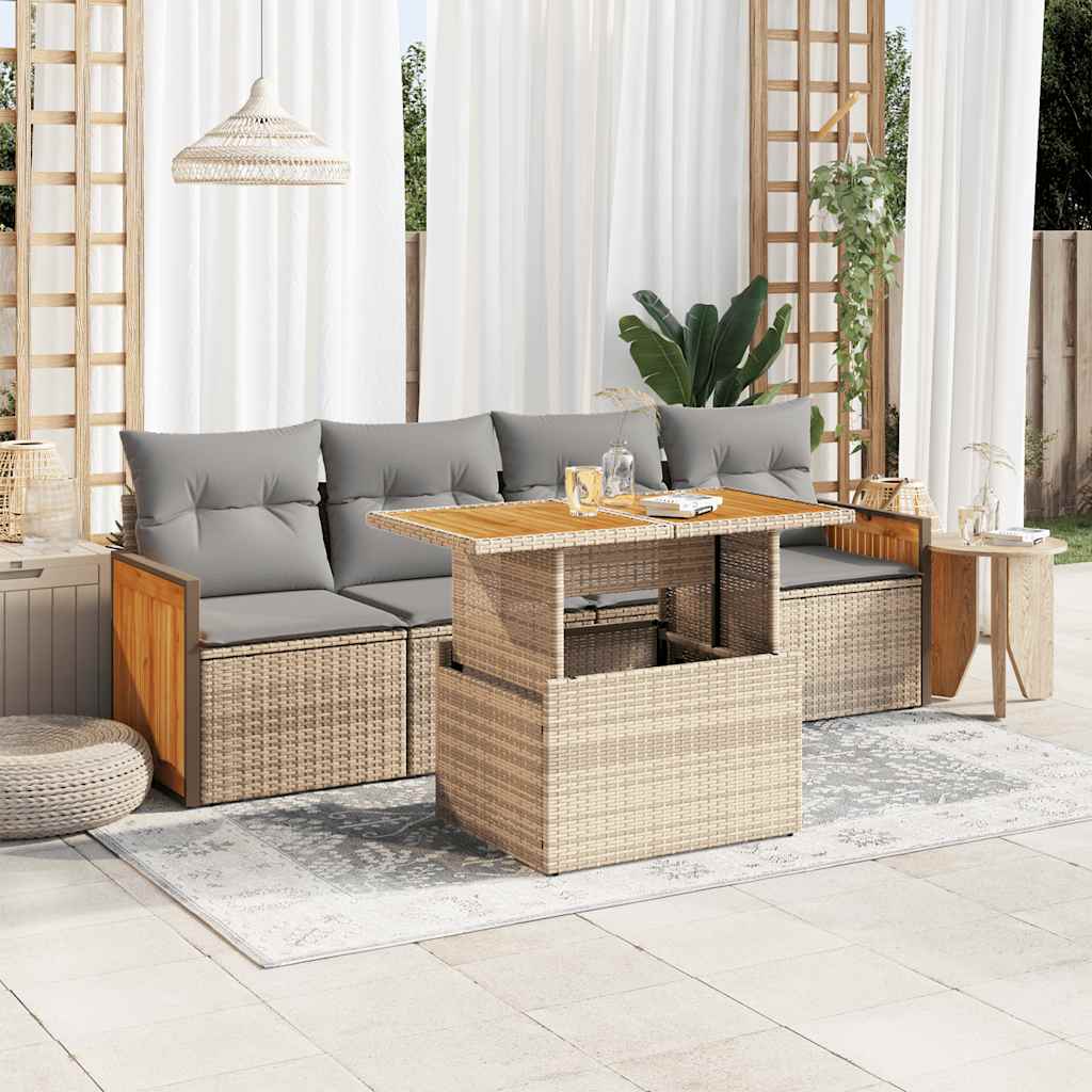 5-tlg. Garten-Sofagarnitur mit Kissen Schwarz Poly Rattan