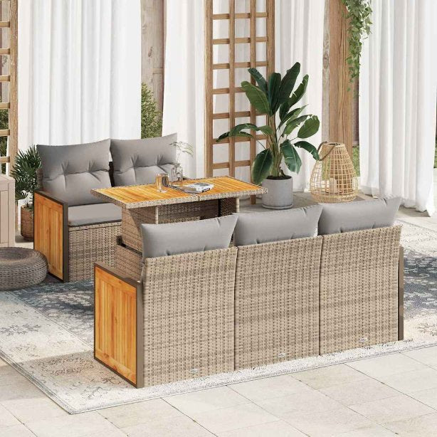 6-tlg. Garten-Sofagarnitur mit Kissen Schwarz Poly Rattan
