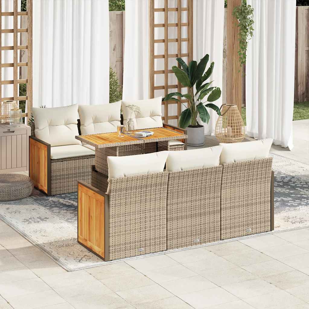 7-tlg. Garten-Sofagarnitur mit Kissen Schwarz Poly Rattan