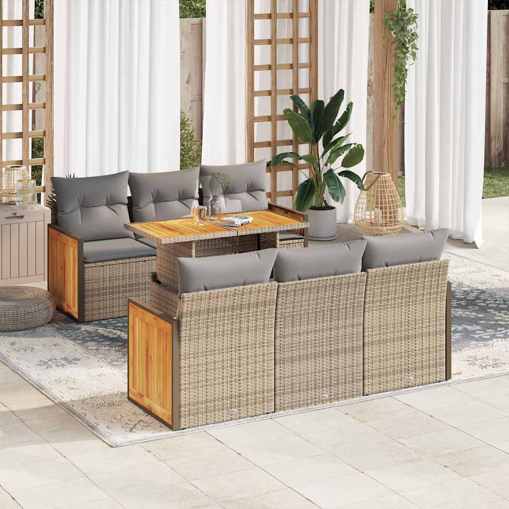 7-tlg. Garten-Sofagarnitur mit Kissen Schwarz Poly Rattan