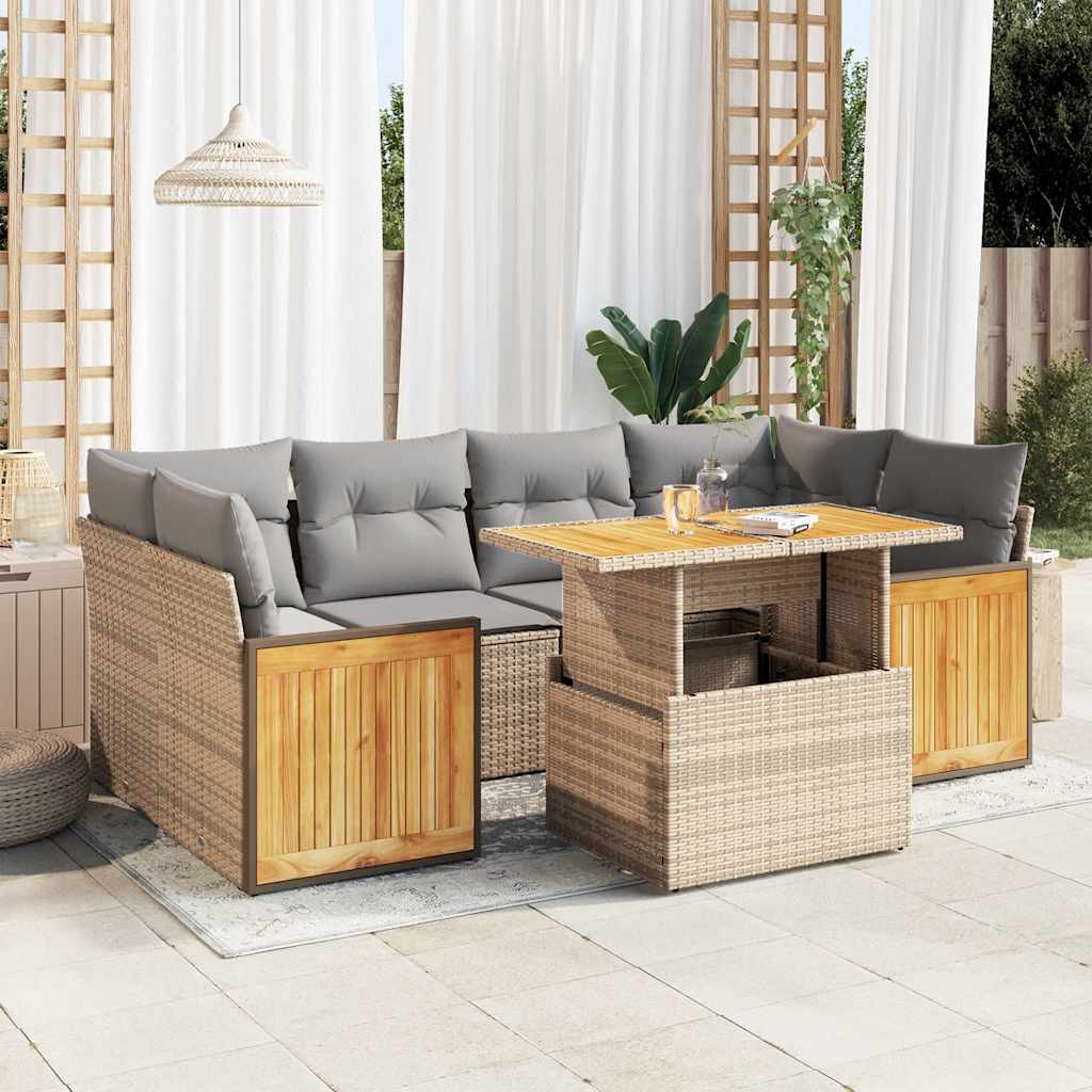 7-tlg. Garten-Sofagarnitur mit Kissen Schwarz Poly Rattan