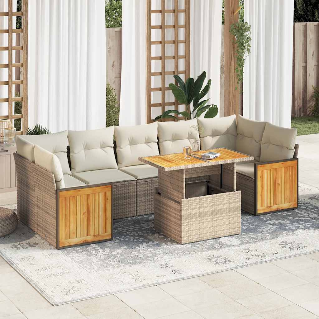 8-tlg. Garten-Sofagarnitur mit Kissen Schwarz Poly Rattan