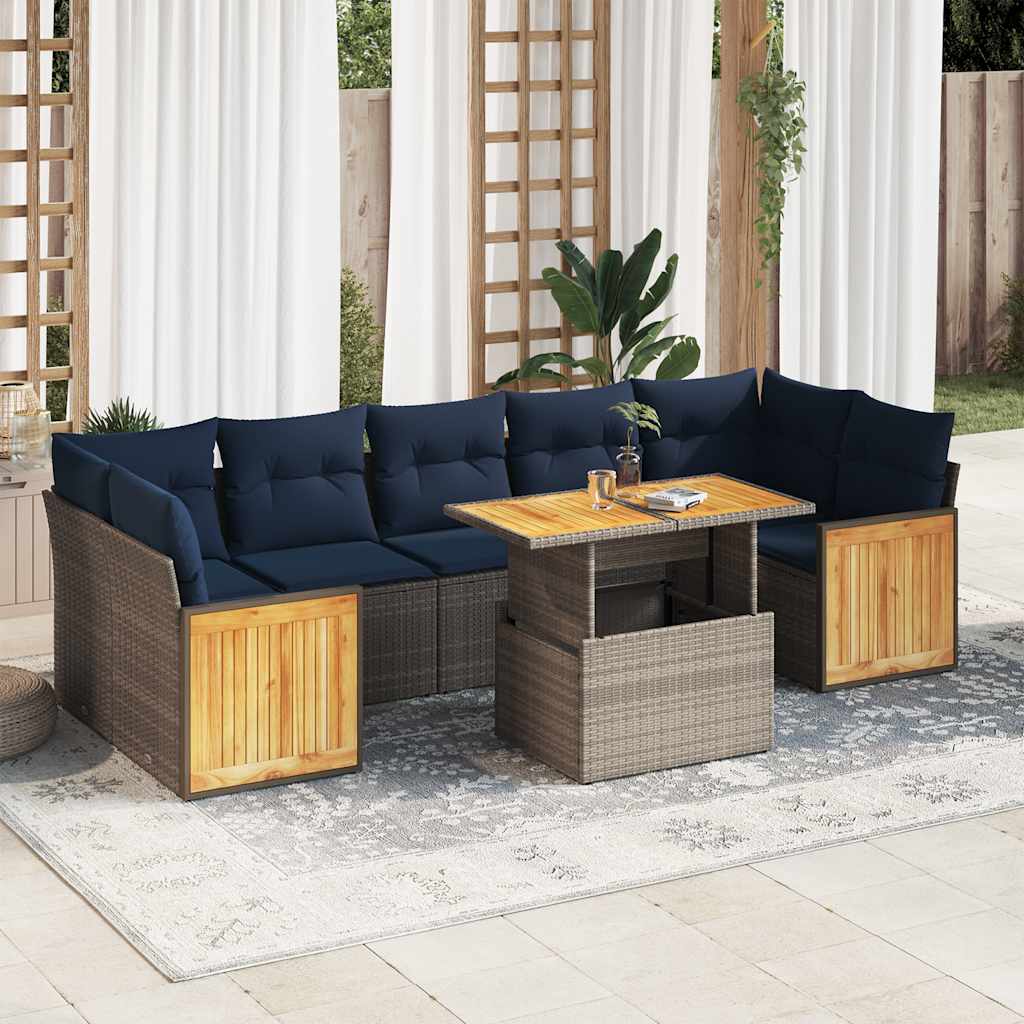 8-tlg. Garten-Sofagarnitur mit Kissen Schwarz Poly Rattan