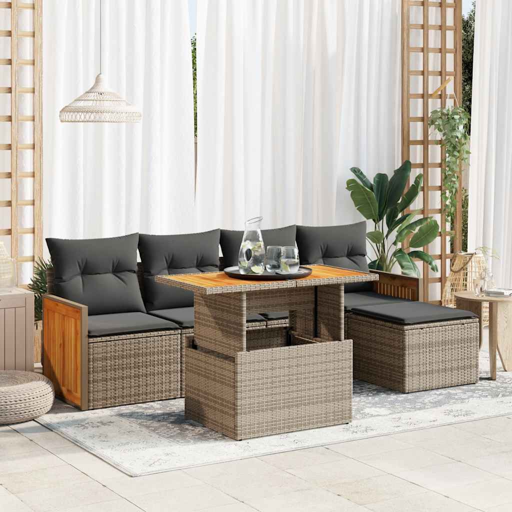 6-tlg. Garten-Sofagarnitur mit Kissen Schwarz Poly Rattan