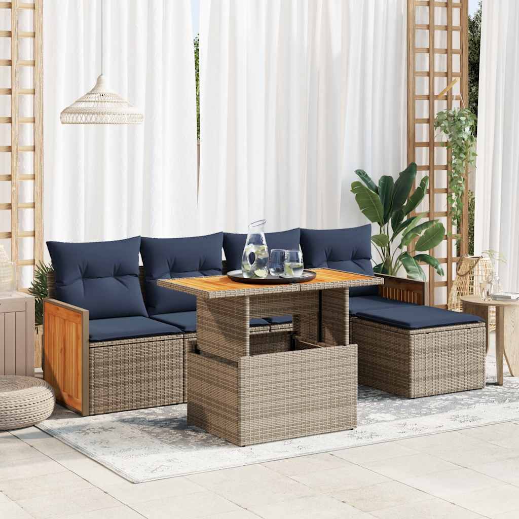 6-tlg. Garten-Sofagarnitur mit Kissen Schwarz Poly Rattan