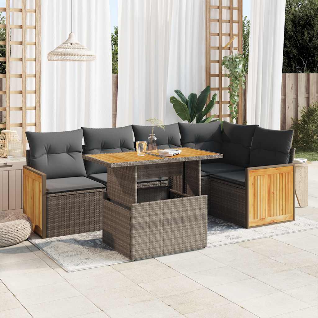 6-tlg. Garten-Sofagarnitur mit Kissen Schwarz Poly Rattan