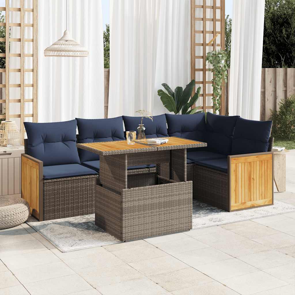 6-tlg. Garten-Sofagarnitur mit Kissen Schwarz Poly Rattan