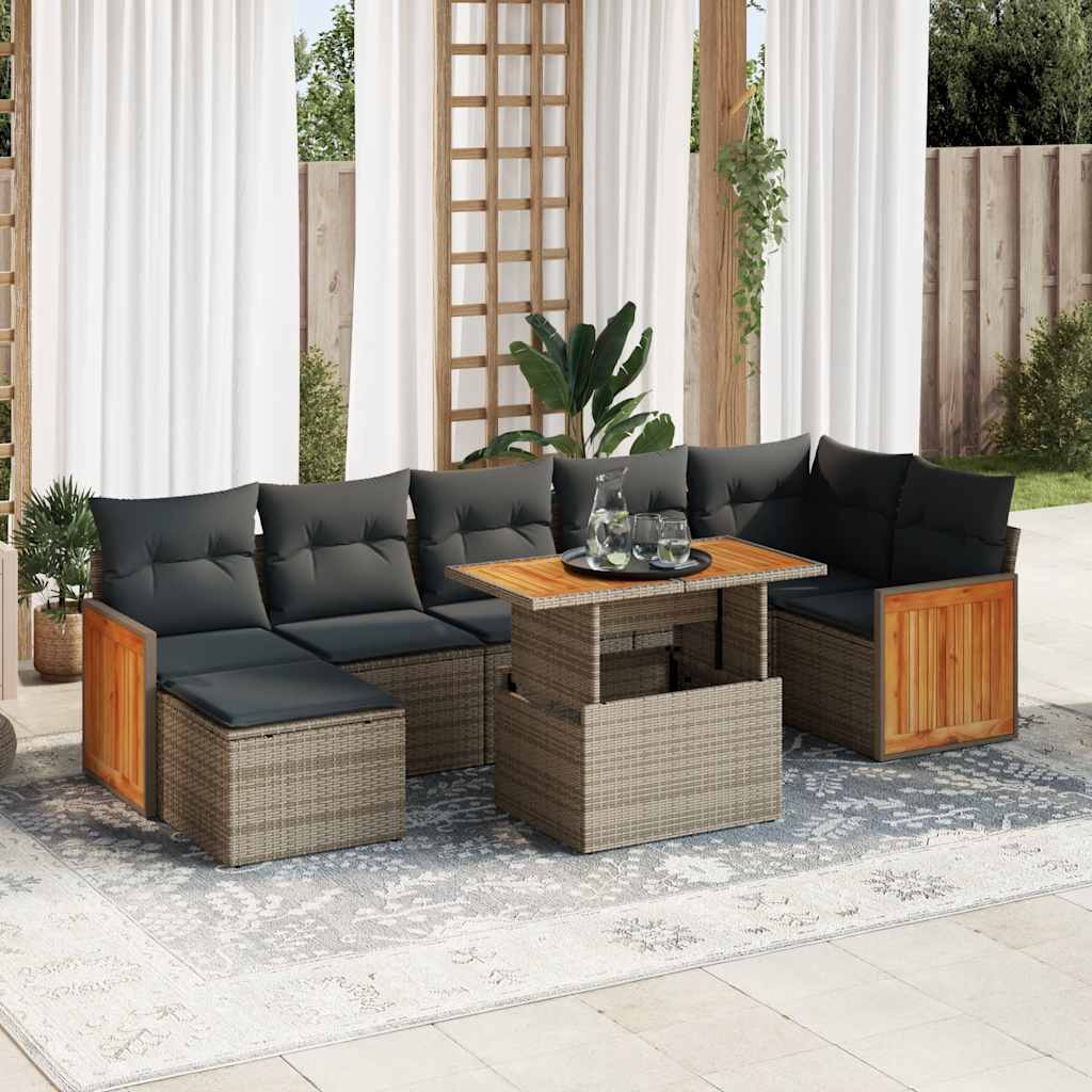 8-tlg. Garten-Sofagarnitur mit Kissen Schwarz Poly Rattan