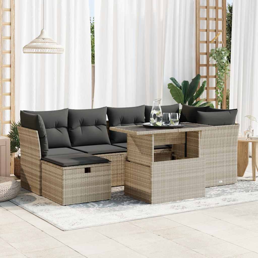 7-tlg. Garten-Sofagarnitur mit Kissen Schwarz Poly Rattan