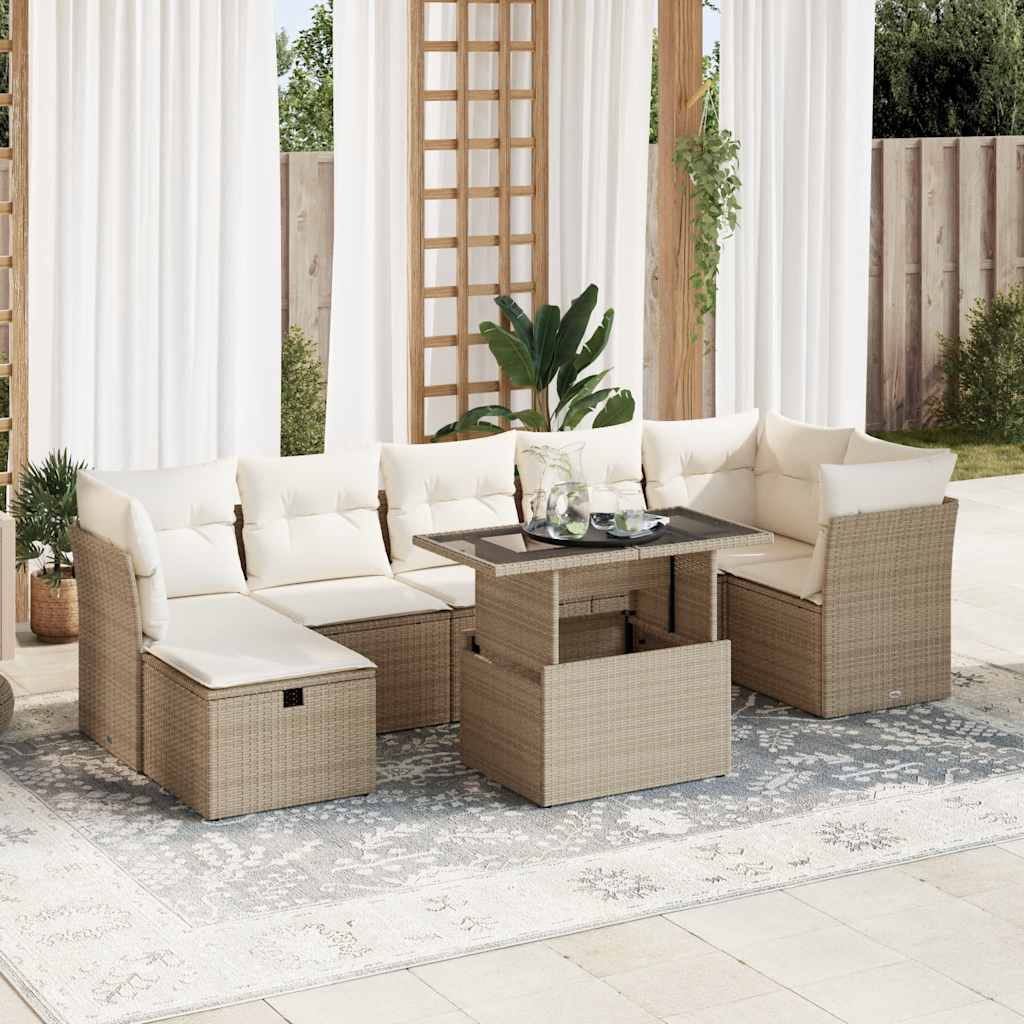 8-tlg. Garten-Sofagarnitur mit Kissen Schwarz Poly Rattan