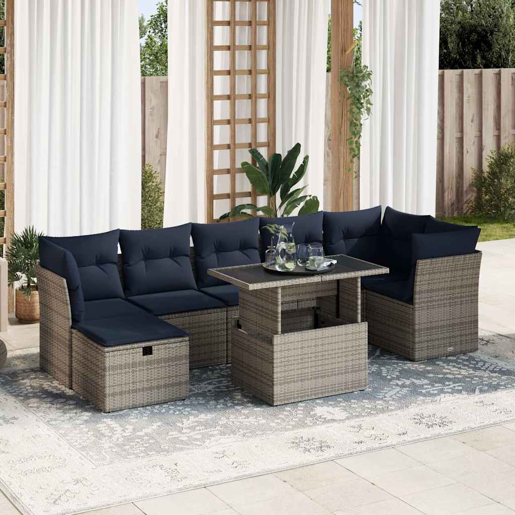 8-teiliges Gartensofa-Set mit Kissen, schwarzes Polyrattan