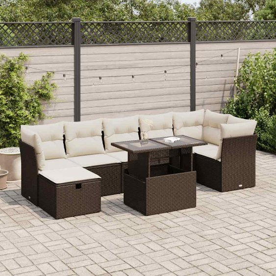 8-tlg. Garten-Sofagarnitur mit Kissen Schwarz Poly Rattan