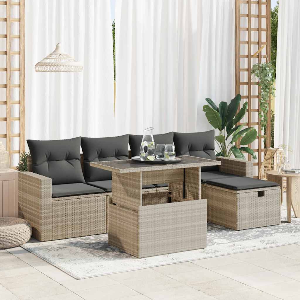 6-tlg. Garten-Sofagarnitur mit Kissen Schwarz Poly Rattan