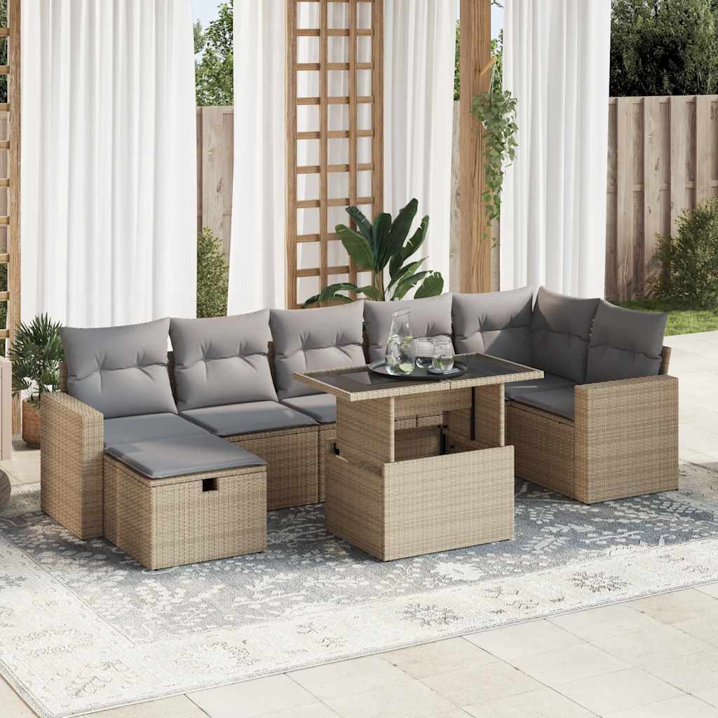 8-tlg. Garten-Sofagarnitur mit Kissen Schwarz Poly Rattan