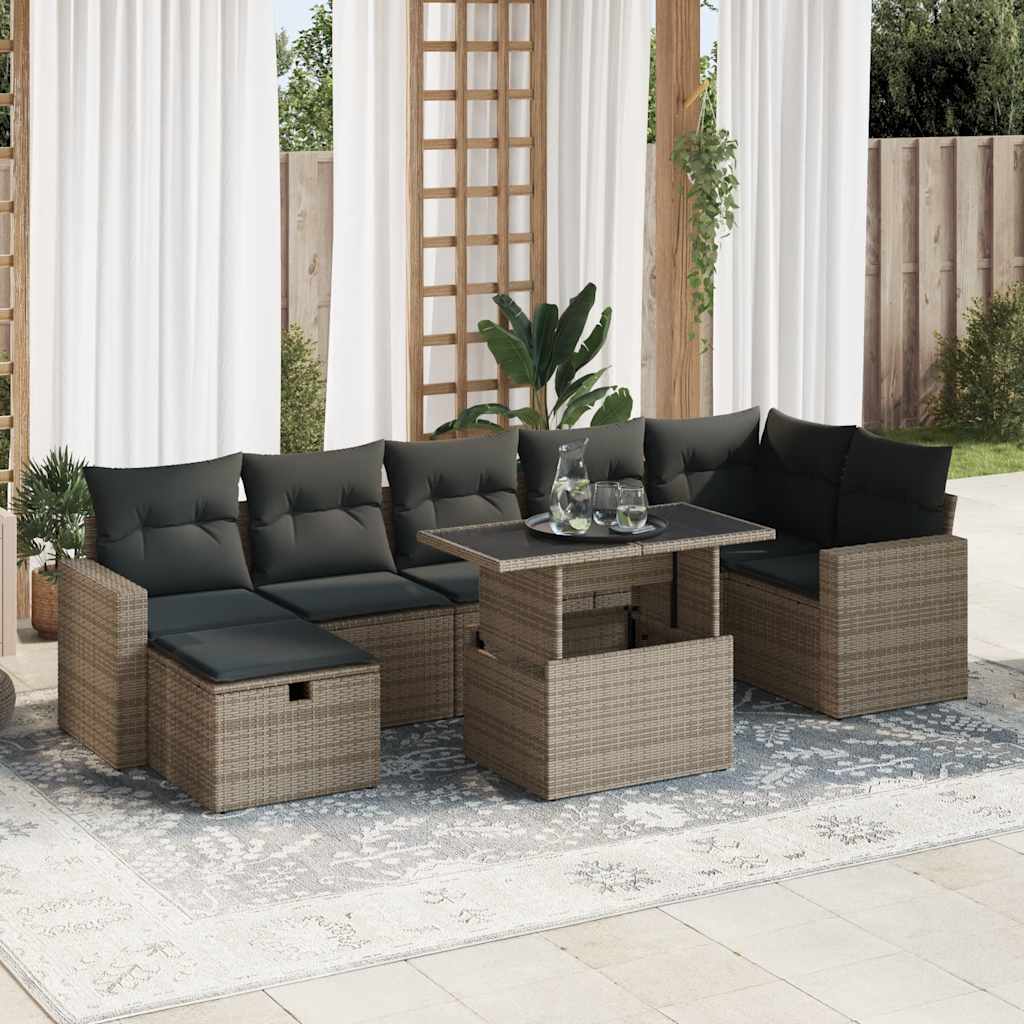 8-tlg. Garten-Sofagarnitur mit Kissen Schwarz Poly Rattan