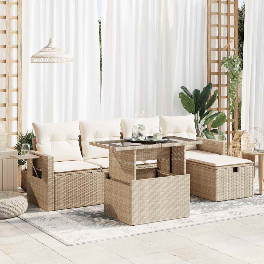 6-tlg. Garten-Sofagarnitur mit Kissen Schwarz Poly Rattan