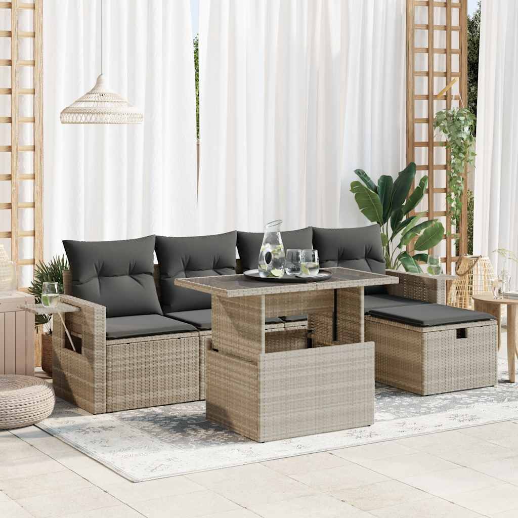 6-tlg. Garten-Sofagarnitur mit Kissen Schwarz Poly Rattan