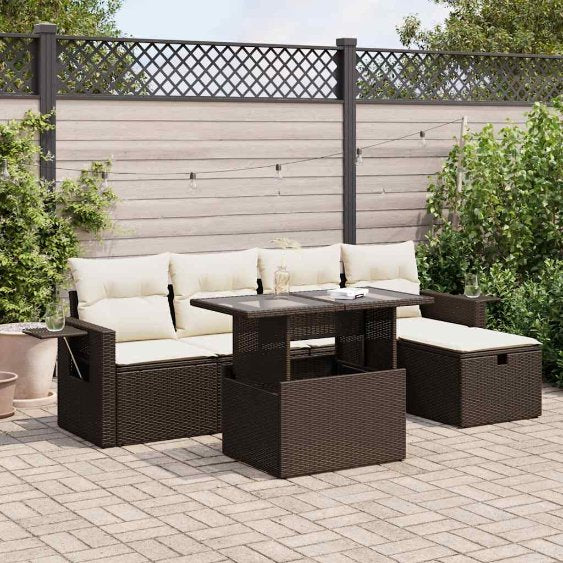 6-tlg. Garten-Sofagarnitur mit Kissen Schwarz Poly Rattan