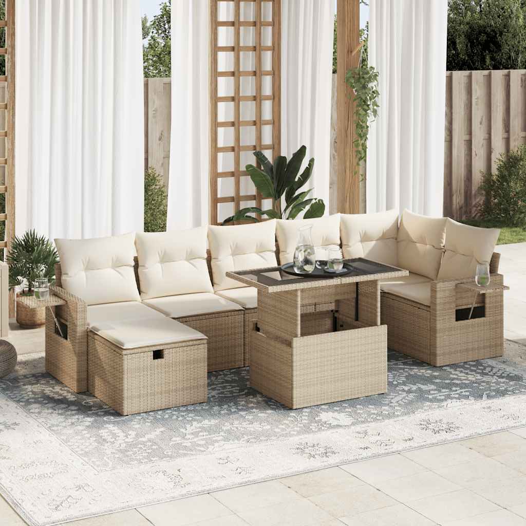 8-tlg. Garten-Sofagarnitur mit Kissen Schwarz Poly Rattan