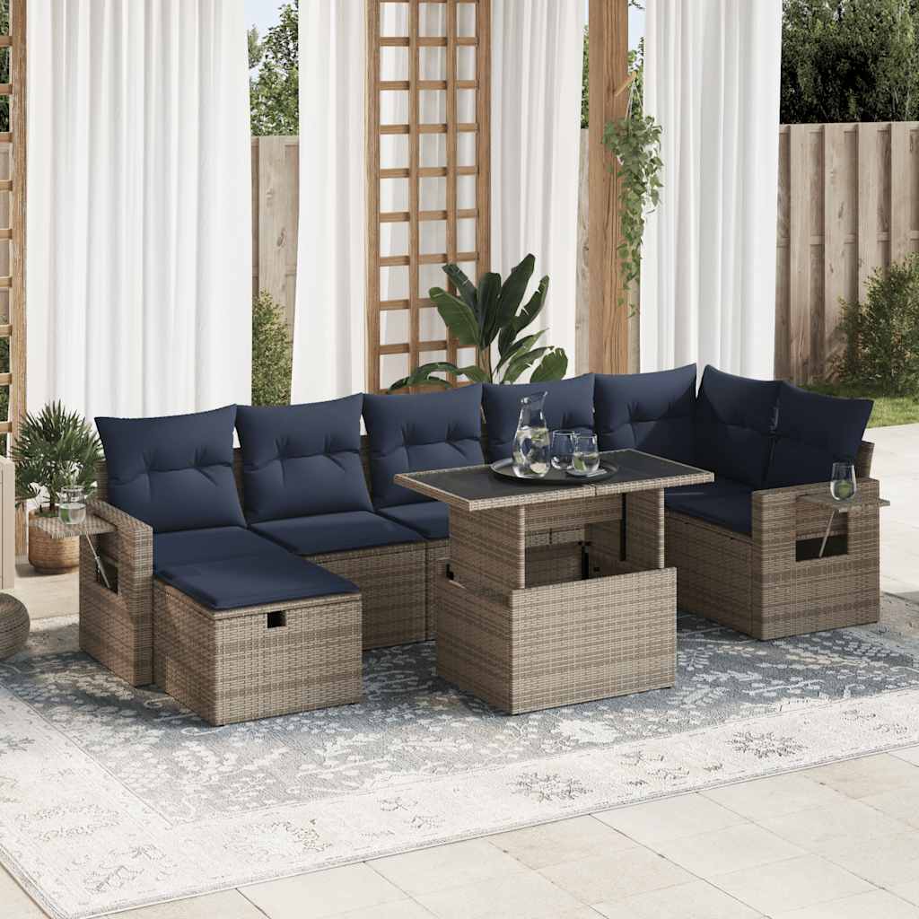 8-teiliges Gartensofa-Set mit Kissen, schwarzes Polyrattan
