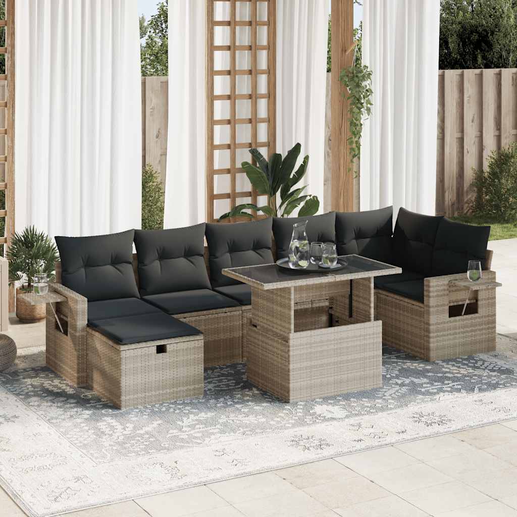 8-tlg. Garten-Sofagarnitur mit Kissen Schwarz Poly Rattan
