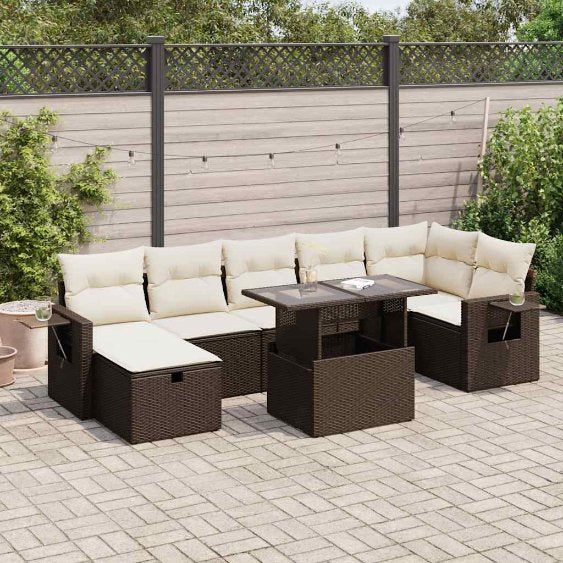 8-tlg. Garten-Sofagarnitur mit Kissen Schwarz Poly Rattan